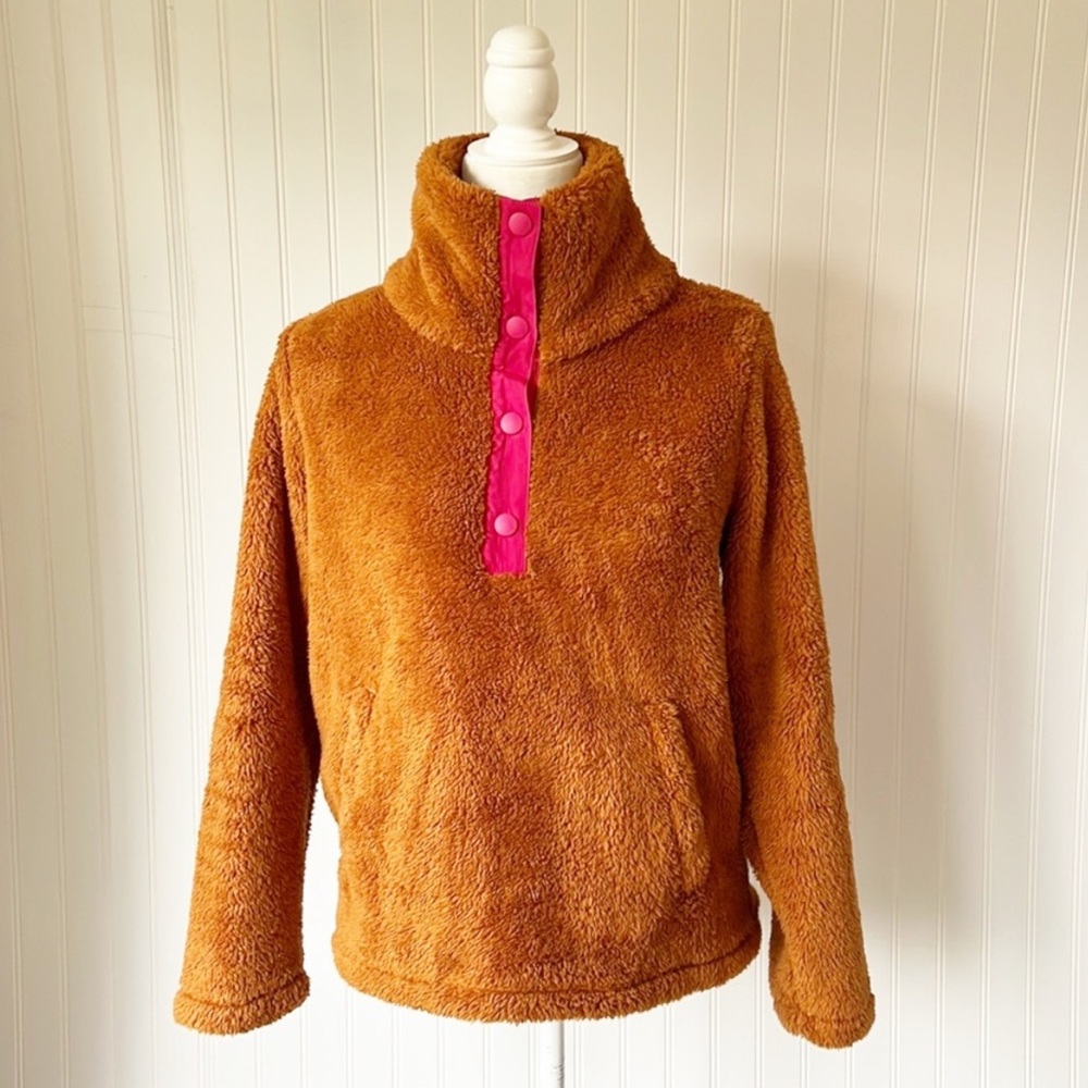 JCREW | Warm Chicory Teddy Pullover 1/2 Length Snap Closure Size Small
